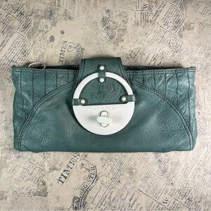 Diesel Green Leather White Plastic Hardware Clutch  Bag